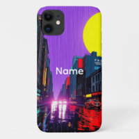 Custom Name Retro Urban Rain Cityscape iPhone Case