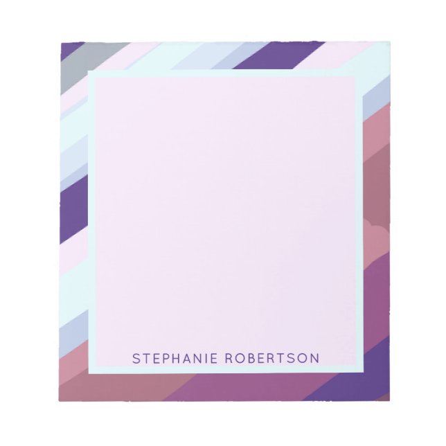 Custom Name Retro Winter Stripes Pastel Pink Mauve Notepad (Front)
