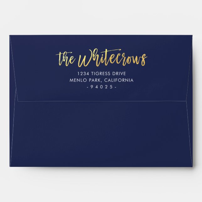 CUSTOM NAME RETURN ADDRESS faux gold foil script Envelope (Back (Top Flap))