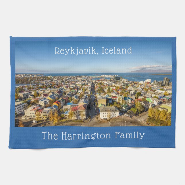 Custom Name Reykjavik Iceland Kitchen Towel (Horizontal)