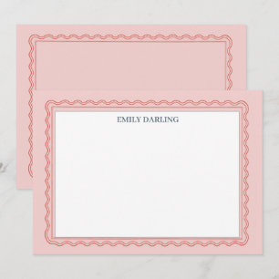 Custom Name Ribbion Pink Stationary Thank You Card