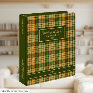 Custom Name Ring Binder Planner Fall Green Tartan