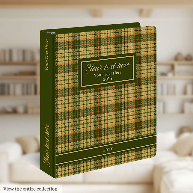 Custom Name Ring Binder Planner Fall Green Tartan (Custom Name Ring Binder Planner Fall Green Tartan)
