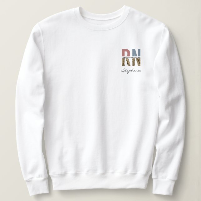 Custom Name RN Registered Nurse Leopard Print Sweatshirt (Design Front)