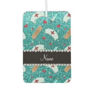 Custom name robin blue glitter nurse hats heart air freshener