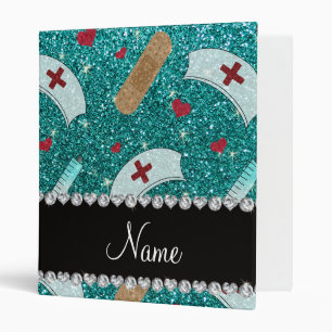 Custom name robin blue glitter nurse hats heart binder