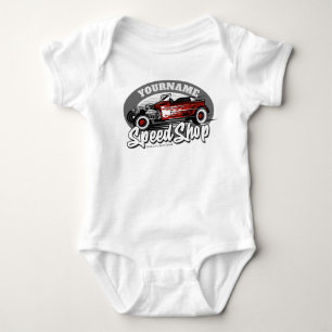 Custom NAME Rockabilly Roadster Speed Shop Garage Baby Bodysuit
