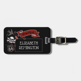 Custom Name Rockabilly Tattoo Rock & Roll Skull Luggage Tag