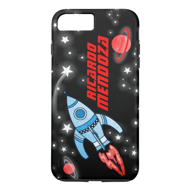 Custom name rocket space black red blue case (Back)