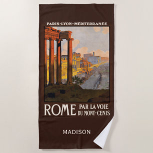 Custom name Rome Italy Vintage Travel Beach Towel