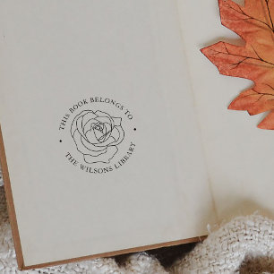 Custom Name Rose Flower Book Belongs To  Rubber Stamp