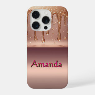 Custom Name Rose Gold Drip ✨ Metallic Glitter iPhone 15 Pro Case