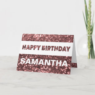 Custom Name Rose Gold Faux Glitter Happy Birthday Card