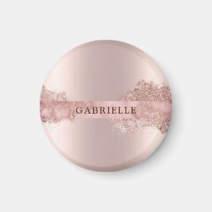 Custom name rose gold glitter faux foil pink magnet