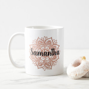 Custom Name Rose Gold Mandala Mug