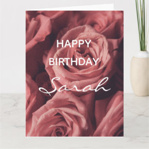 Custom Name Rose Happy Birthday Women Girls Floral Card
