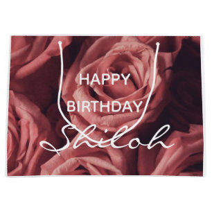 Custom Name Rose Happy Birthday Women Girls Floral Large Gift Bag