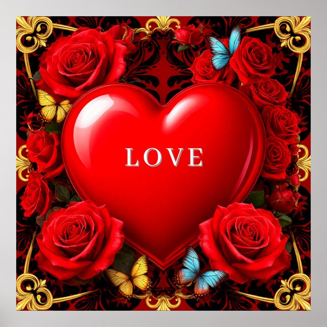 ❤️ Custom Name Rose Heart Poster Romantic Gift Art (Front)