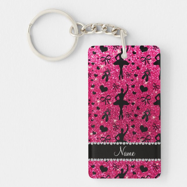 Custom name rose pink glitter ballerinas keychain (Front)