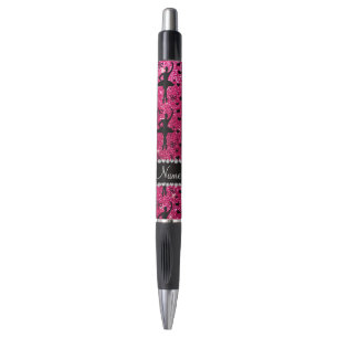 Custom name rose pink glitter ballerinas pen