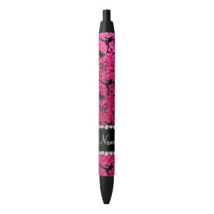 Custom name rose pink glitter figure skating black ink pen