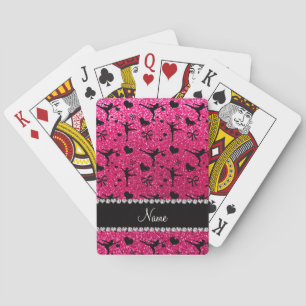 Custom name rose pink glitter figure skating playing cards
