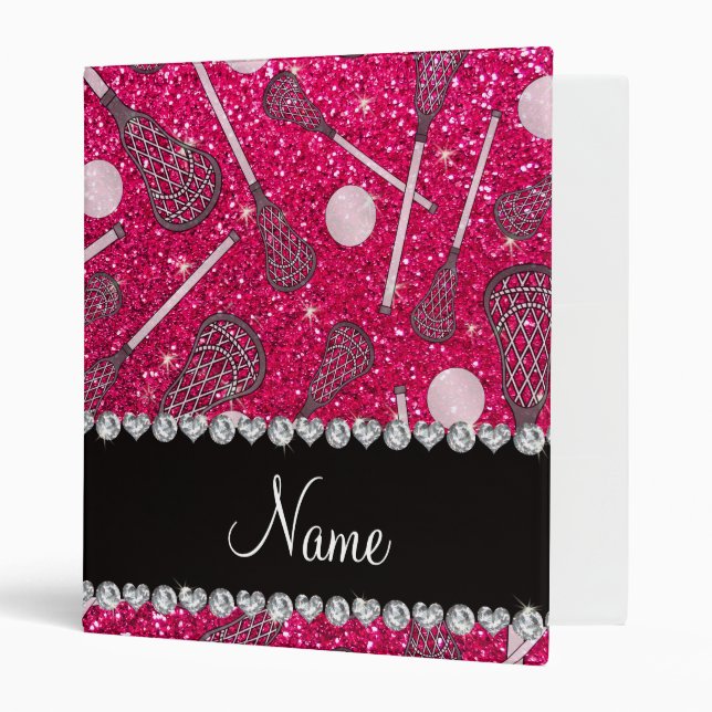 Custom name rose pink glitter lacrosse sticks binder (Front/Inside)