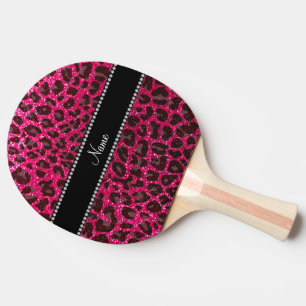 Custom name rose pink glitter leopard print ping pong paddle