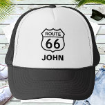 Custom Name Route 66 Sign Trucker Hat<br><div class="desc">Add your name and easily create your personalized Route 66 Trucker Hat. You can TRANSFER this DESIGN on other Zazzle products and adjust it to fit most of the Zazzle items. You can also click the CUSTOMIZE button to add, delete or change details like background colour, text, font or some...</div>