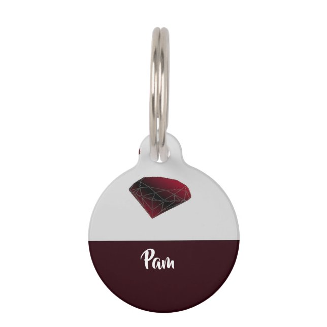 Custom name ruby red gemstones pet tag (Front)