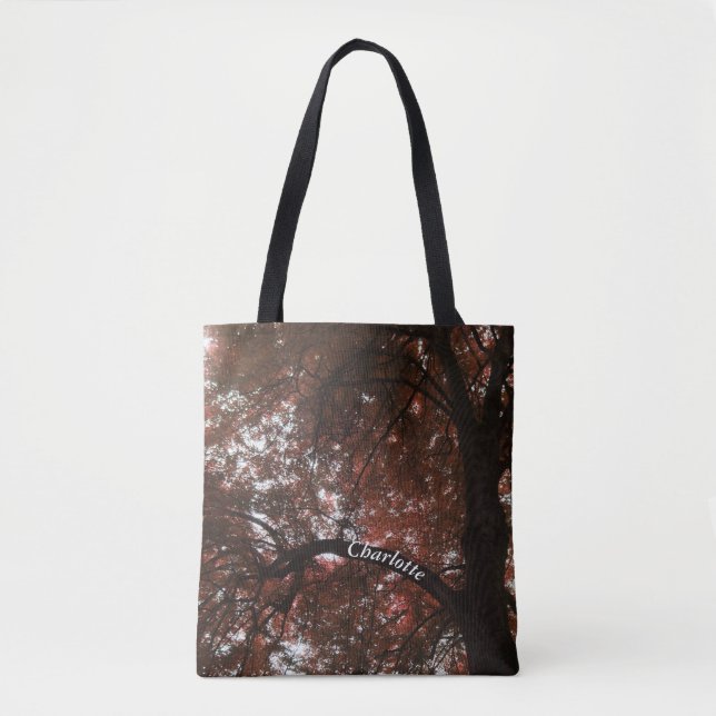Custom name rustic autumn tree garden forest tote (Front)