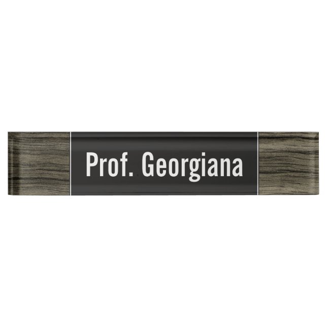 Custom Name + Rustic Faux Wood Look Pattern Nameplate (Front)