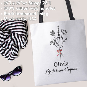 Custom Name, Rustic Flower Bow, Bridesmaid,Wedding Tote Bag