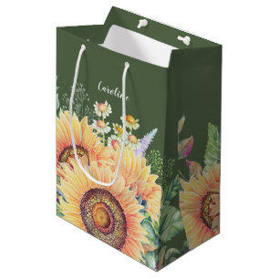 Custom Name   Rustic Sunflowers Wedding  Medium Gift Bag