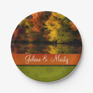 Custom Name Rustic Wedding Fall Scene Personalized Paper Plate