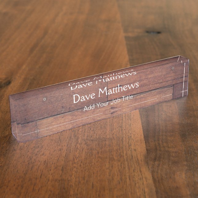 Custom Name Rustic Wooden Brown Desk Nameplate (Side)