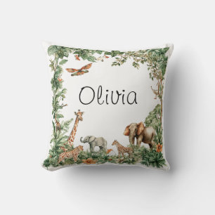 Custom Name Safari Animals Jungle Throw Pillow
