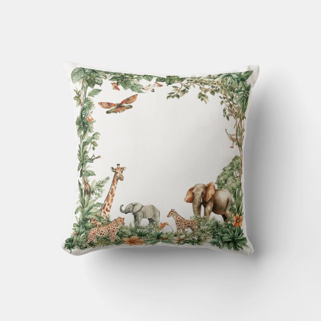 Custom Name Safari Animals Jungle Throw Pillow (Front)