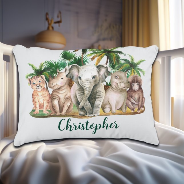 Custom Name Safari Animals Palm Trees Accent Pillow (Creator Uploaded)