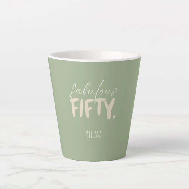 Custom Name - Sage Green Beige Fifty Latte Mug (Front)
