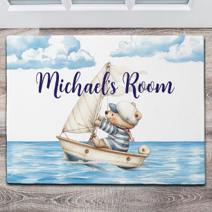 Custom Name Sailor Teddy Bear Doormat