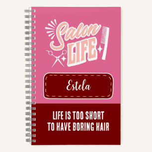Custom Name Salon Life Gift for Hair Stylist Pink Notebook