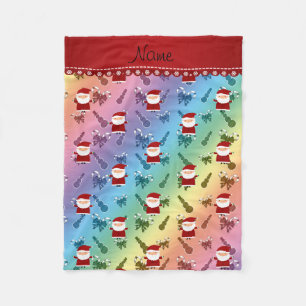 Custom name santa rainbow snowmen candy canes fleece blanket