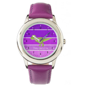 Custom name saurus t rex purple pink dinosaur girl watch