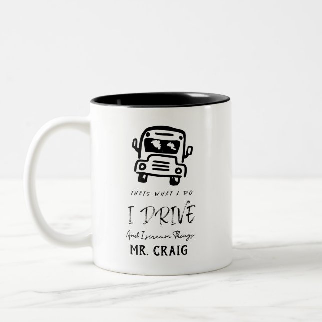 Custom Name School Bus Driver Gift Two-Tone Coffee Mug (Left)