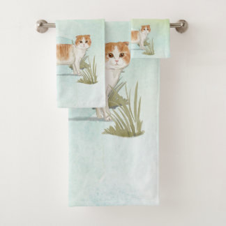 Custom Name Scottish Fold Cat Pet Bath Towel Set