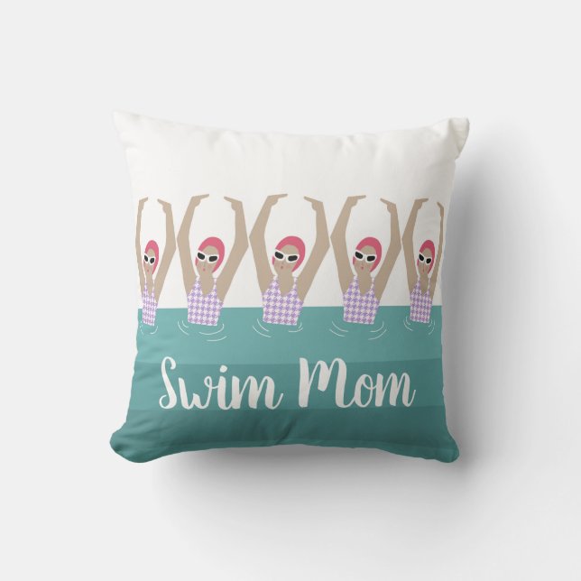 Custom Name Script Artistic Synchro Swim Mom Throw Pillow (Front)