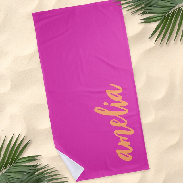 Custom name script bold magenta orange beach towel (Custom name script bold magenta orange beach towel)