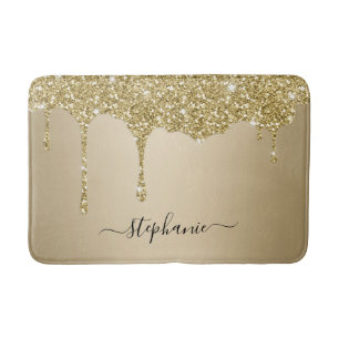 Custom Name Script Gold Glitter Sparkle Bath Mat