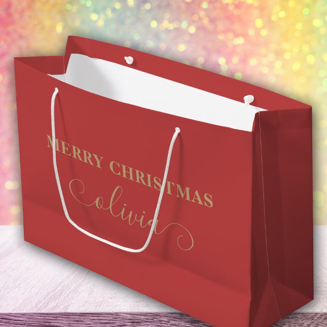 Custom Name Script Gold Red Large Gift Bag (Creator Uploaded)